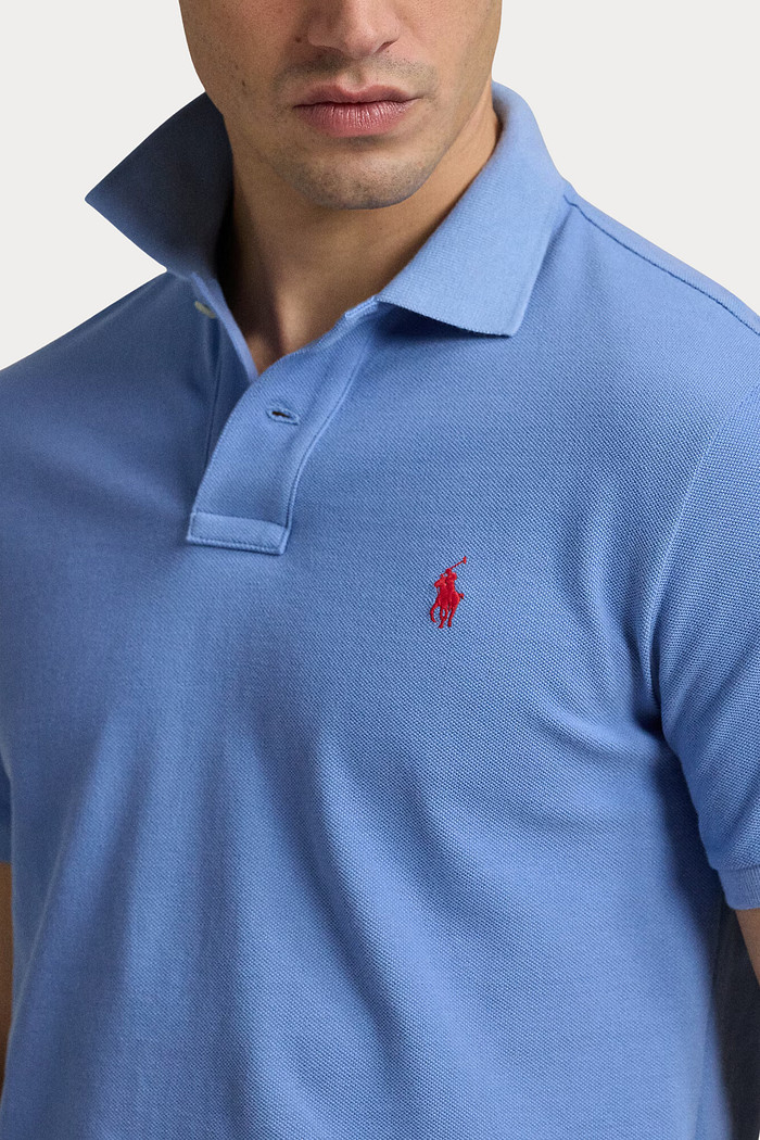 Camisa Polo Ralph Lauren Custom Slim Fit Red Icon Azul Celeste