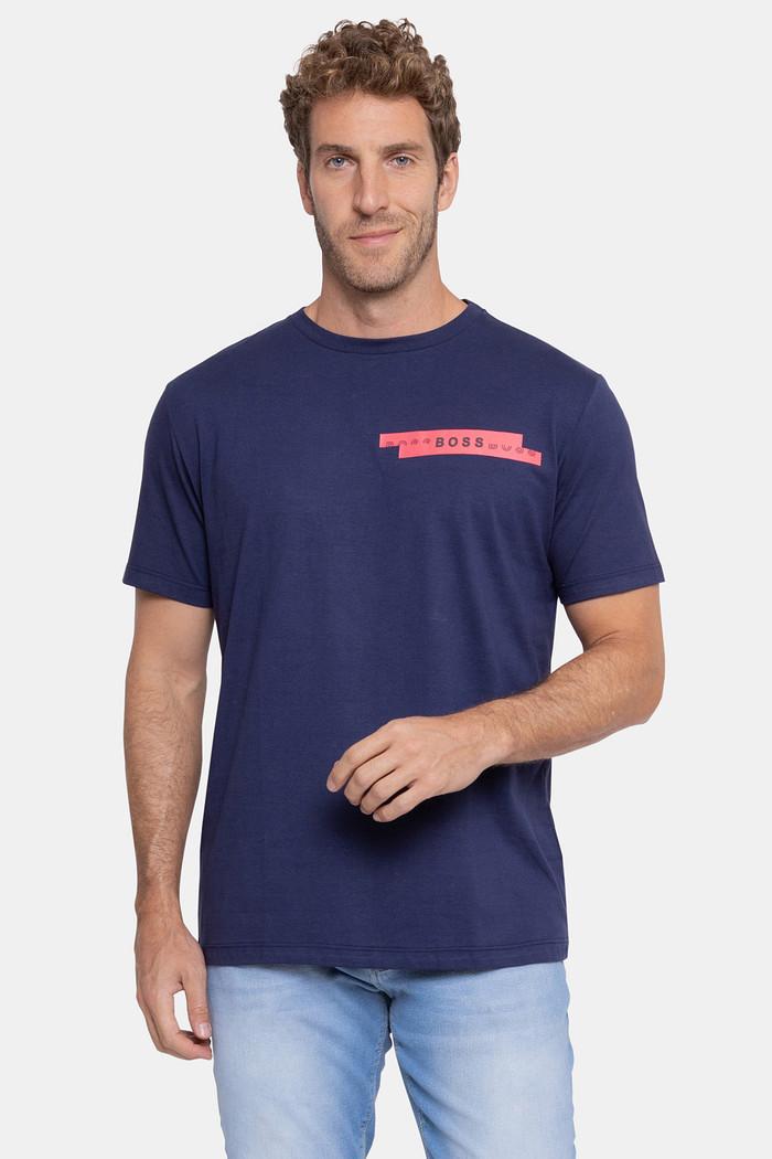 Camiseta Hugo Boss Regular Red Geometric Azul Marinho