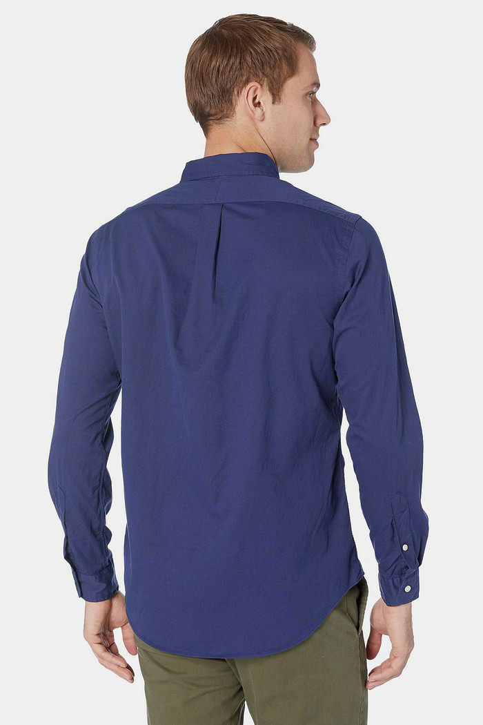 Camisa Ralph Lauren Custom Fit Green Icon Tricoline Azul Marinho