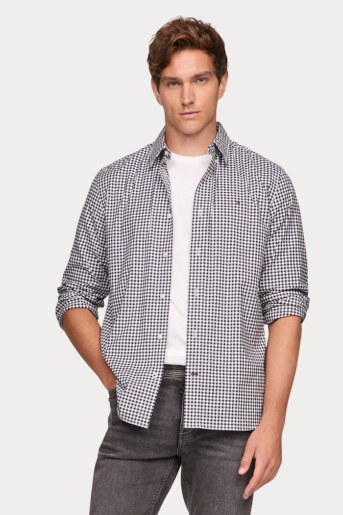 Camisa Tommy Hilfiger Regular Fit Gingham Poplin Preta