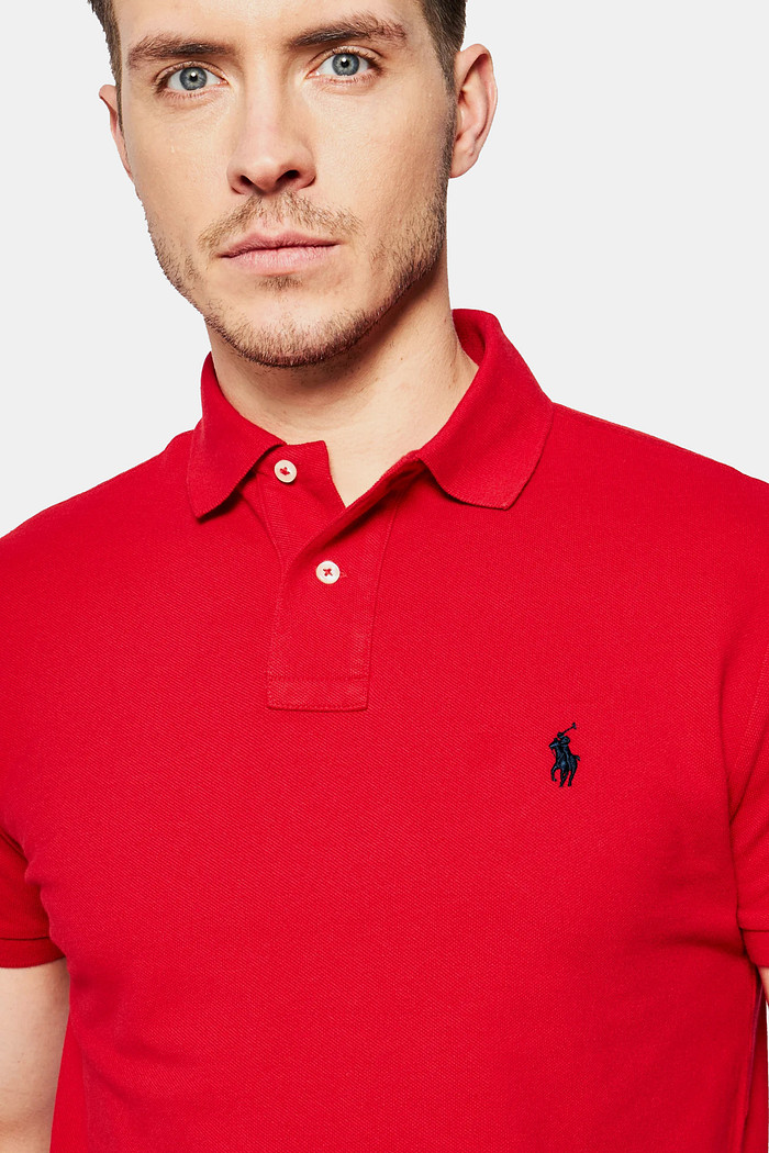 Camisa Polo Ralph Lauren Custom Slim Fit Navy Icon Vermelha