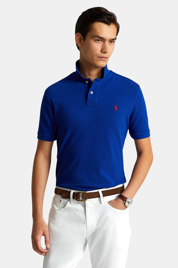 Camisa Polo Ralph Lauren Custom Slim Fit Red Icon Azul
