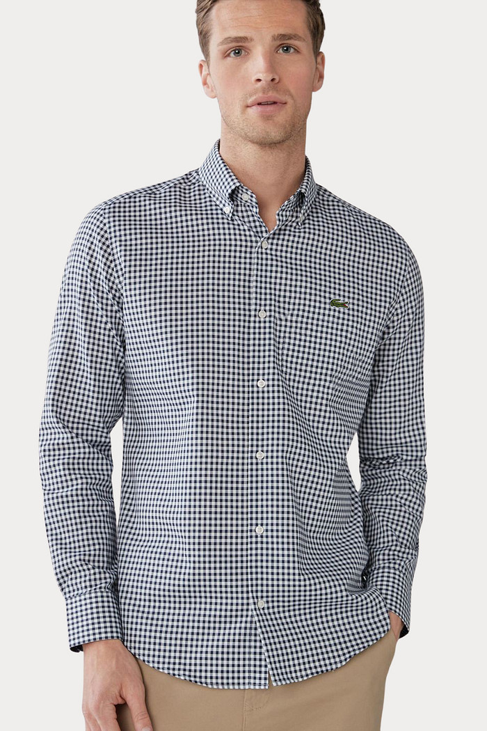 Camisa Lacoste Regular Fit Gingham Popeline Preta