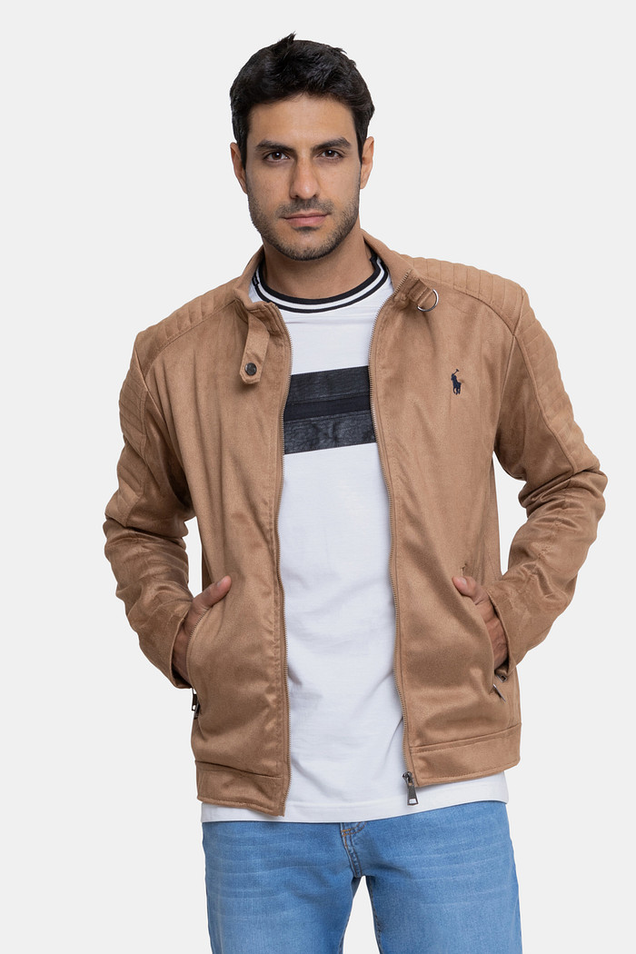 Jaqueta Ralph Lauren Masculina Biker Suede Navy Icon Ocre