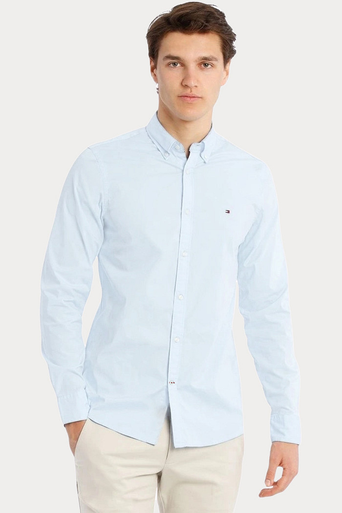 Camisa Tommy Hilfiger Regular Fit Cotton Oxford Azul Claro