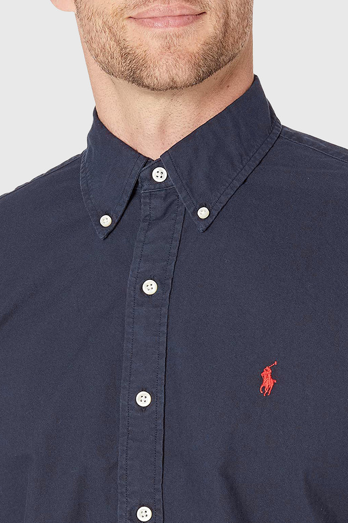 Camisa Ralph Lauren Manga Curta Red Icon Cotton Oxford Azul Marinho