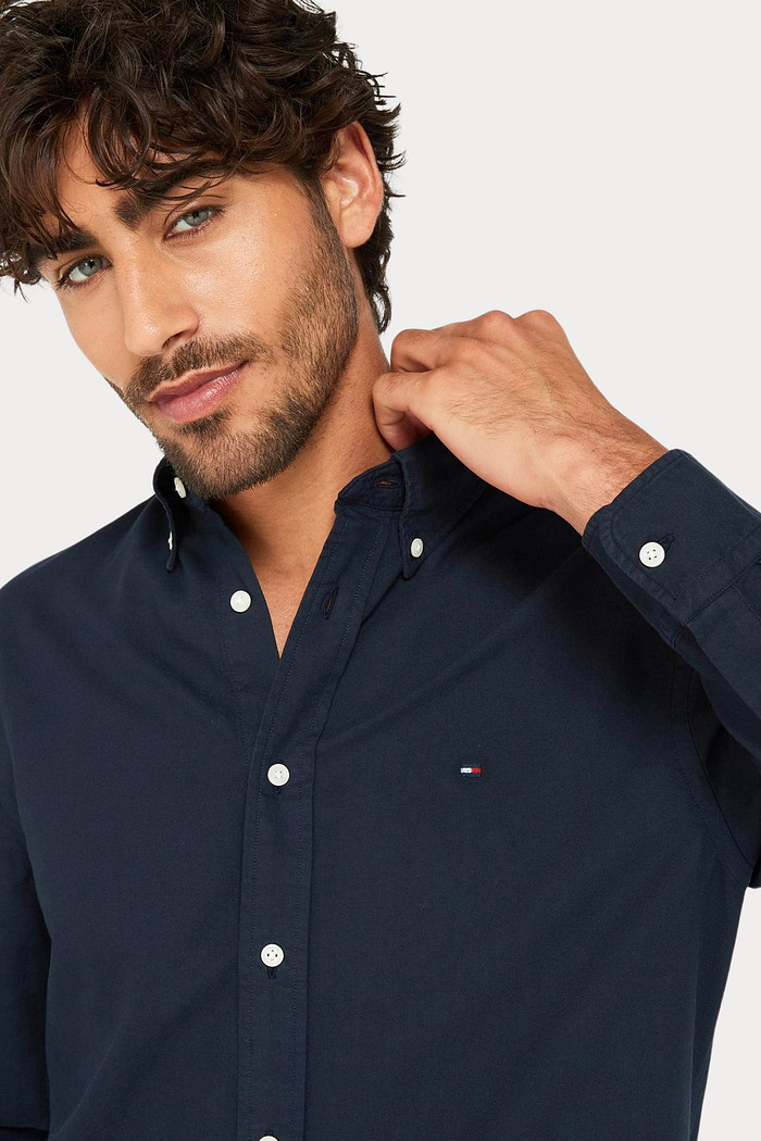 Camisa Tommy Hilfiger Regular Fit Cotton Oxford Azul Marinho