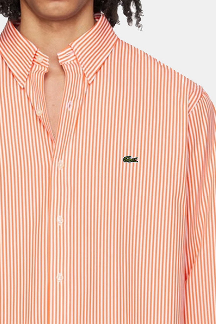 Camisa Lacoste Regular Fit Cotton Striped Listrada Laranja
