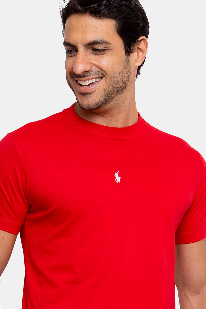 Camiseta Ralph Lauren Básica Slim Fit Logo Centro Vermelha