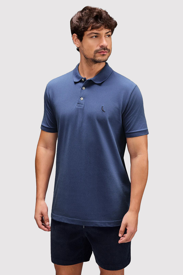 Camisa Polo Reserva Piquet Classica Carbono Azul Escuro