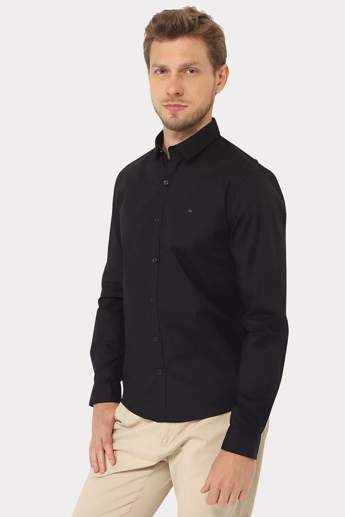 Camisa Calvin Klein Jeans Slim Fit Logo CKJ Oxford Strech Preta