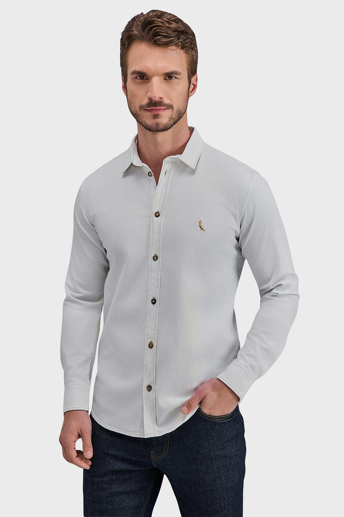 Camisa Reserva Masculina Slim Enxuto Jeans Claro Off White