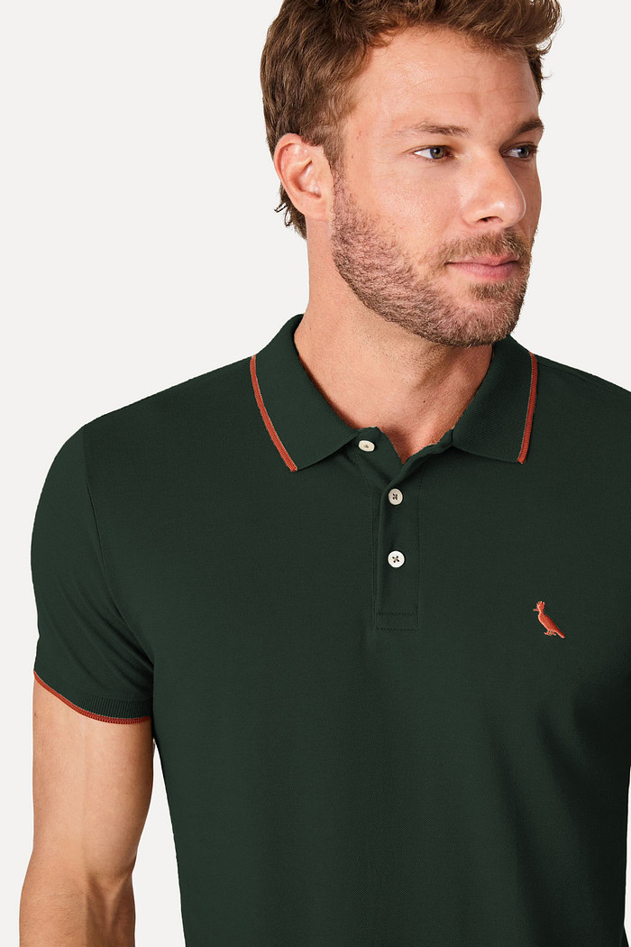 Camisa Polo Reserva Slim Enxuto Friso Único Verde Escuro