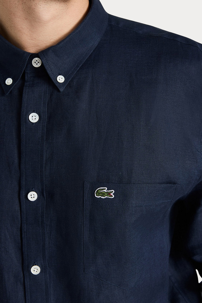 Camisa Lacoste Regular Fit Pocket Linho Azul Marinho