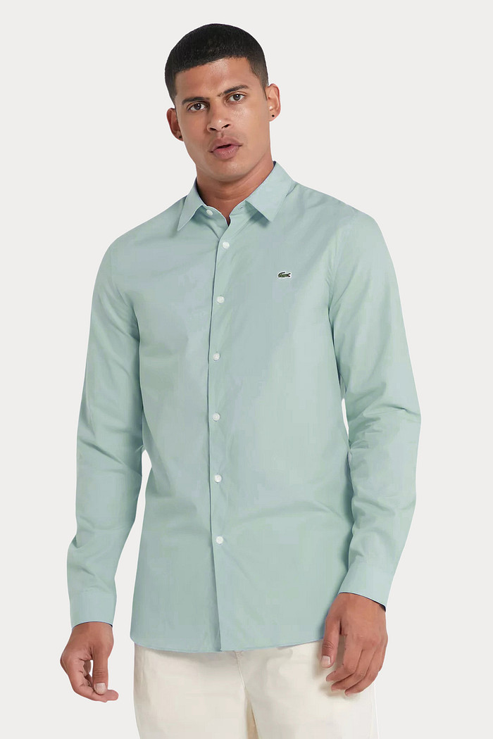 Camisa Lacoste Regular Fit Logo Classic Oxford Verde Claro