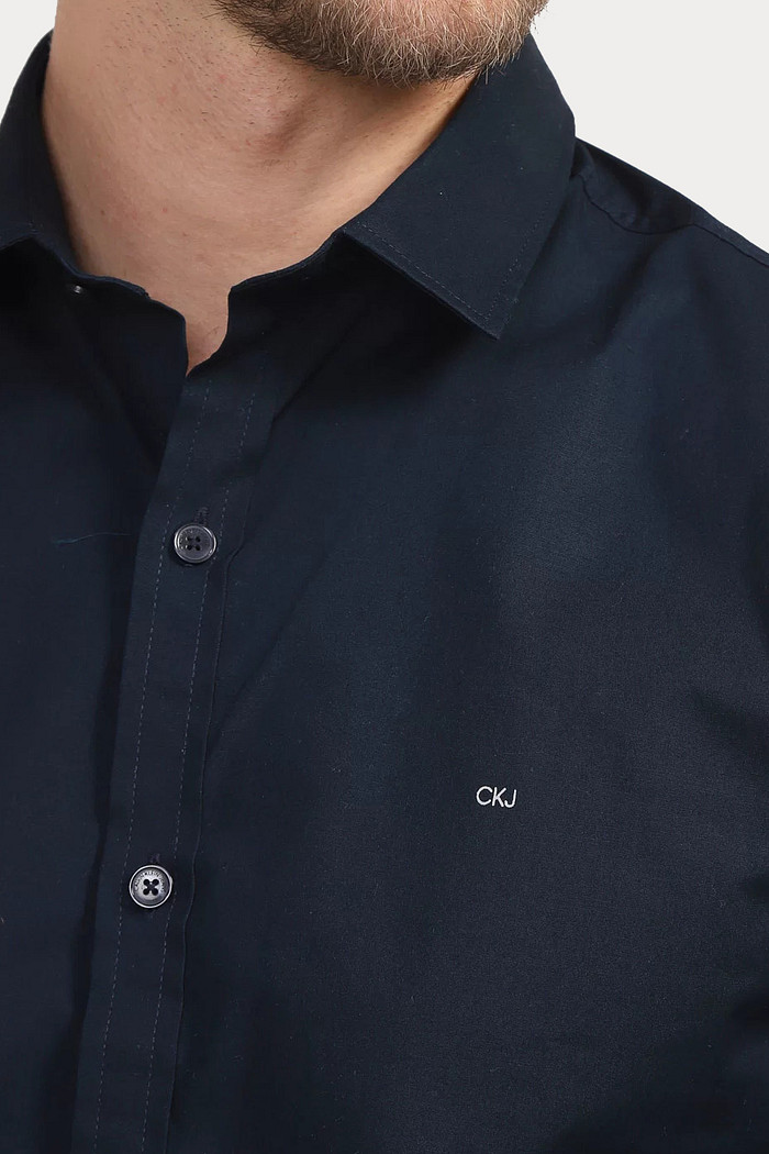 Camisa Calvin Klein Jeans Slim Fit Logo CKJ Oxford Strech Azul Marinho