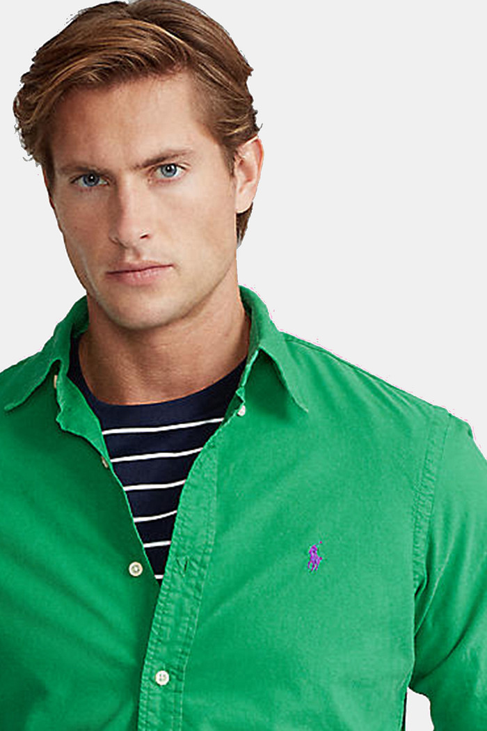 Camisa Ralph Lauren Custom Fit Sarja Purple Icon Verde