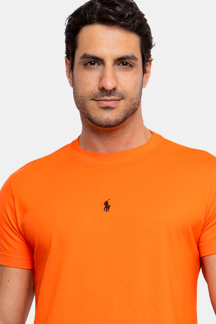 Camiseta Ralph Lauren Básica Slim Fit Logo Centro Laranja