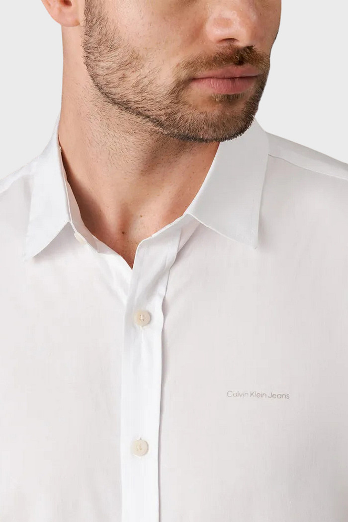 Camisa Calvin Klein Jeans Masculina Slim Fit Silk Lettering Branca