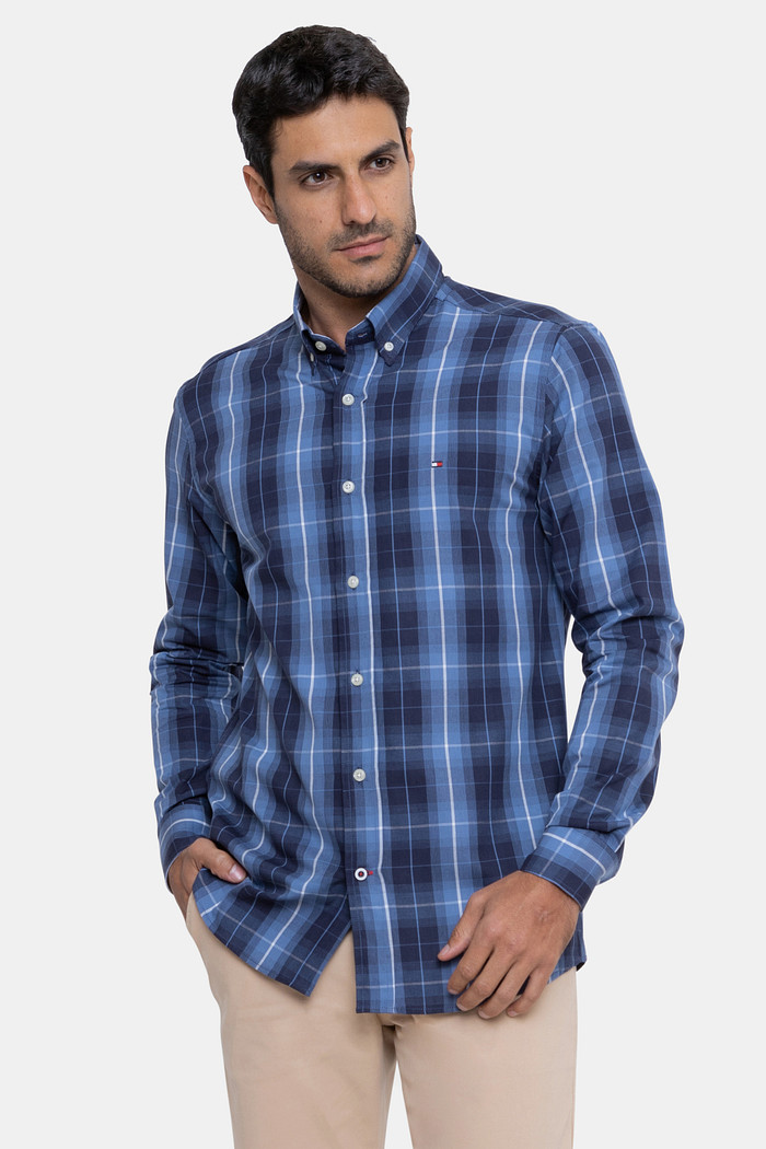 Camisa Tommy Hilfiger Regular Fit Xadrez Tartan Azul Escuro