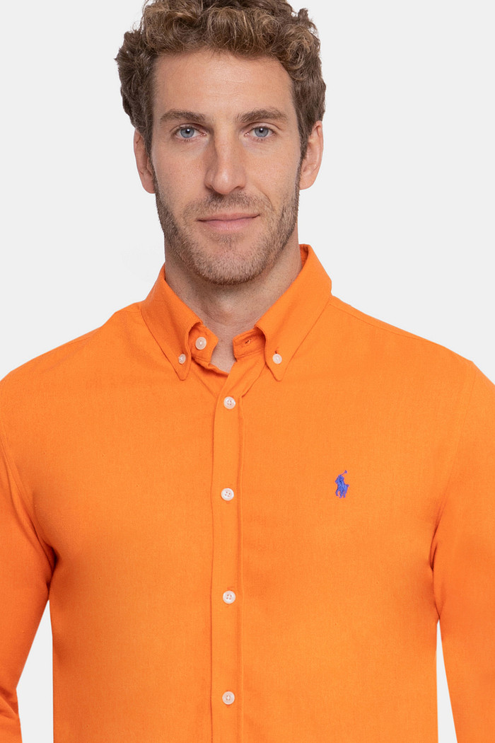 Camisa Ralph Lauren Custom Fit Linho Blue Icon Laranja