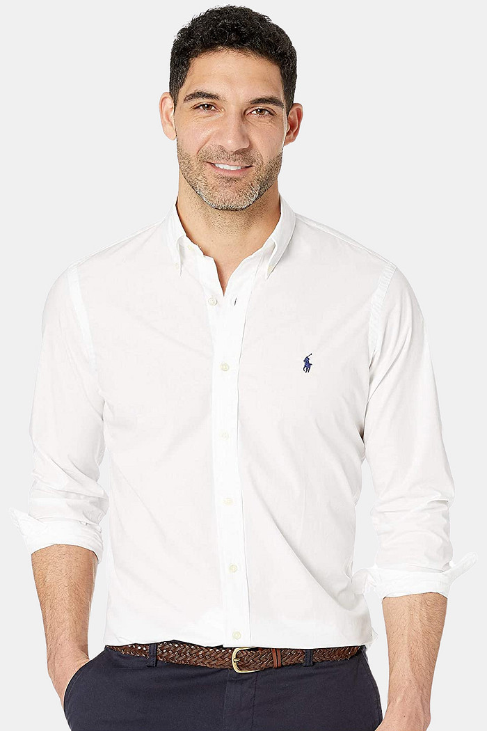 Camisa Ralph Lauren Custom Fit Navy Icon Oxford Branca