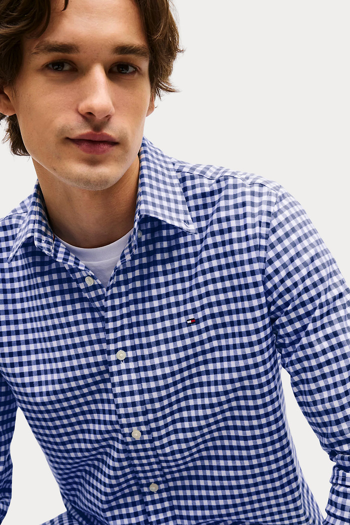 Camisa Tommy Hilfiger Regular Fit Xadrez Gingham Poplin Azul Escuro