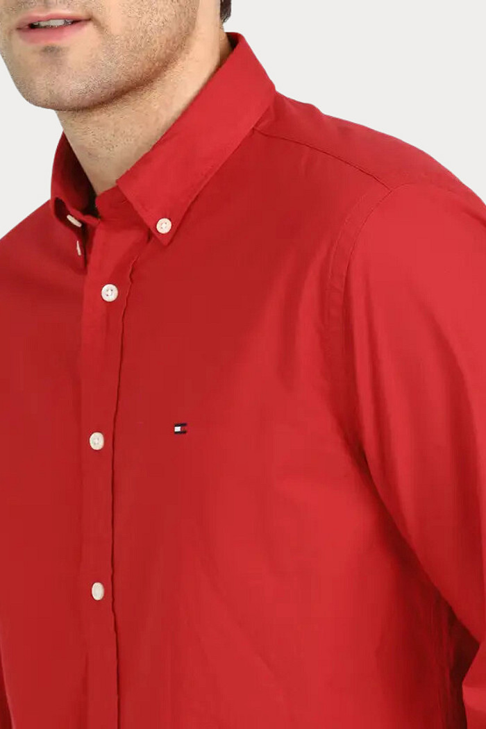 Camisa Tommy Hilfiger Regular Fit Tricoline Vermelha