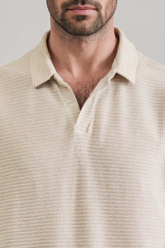 Camisa Polo Bata Reserva Listrada Oliveiras Bege Natural