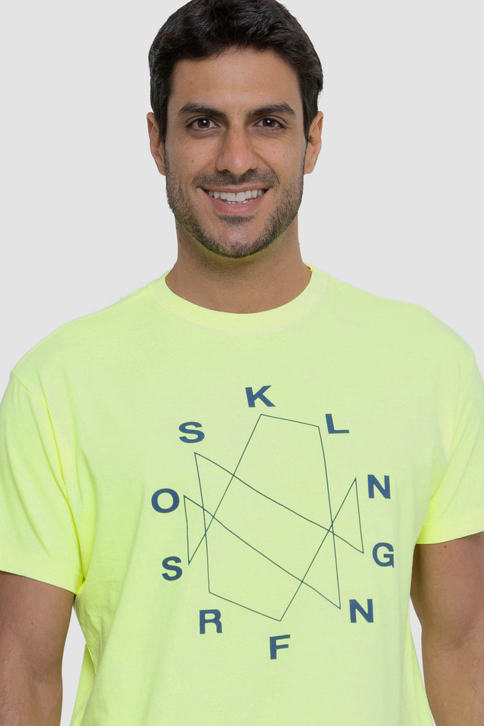 Camiseta Osklen Masculina Slim Stone Vintage Abstract Surfing Amarelo Neon