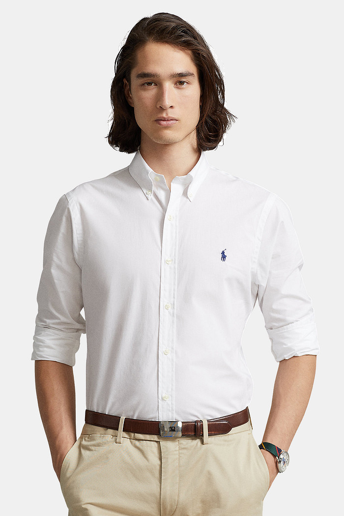 Camisa Ralph Lauren Custom Fit Sarja Navy Icon Branca