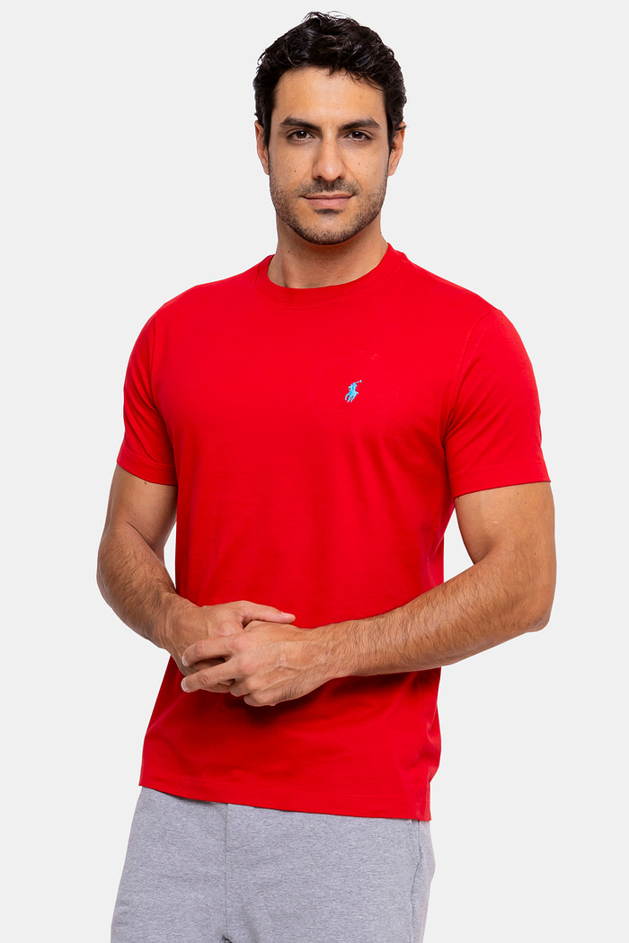 Camiseta Ralph Lauren Masculina Básica Icon Blue Custom Slim Fit Vermelha