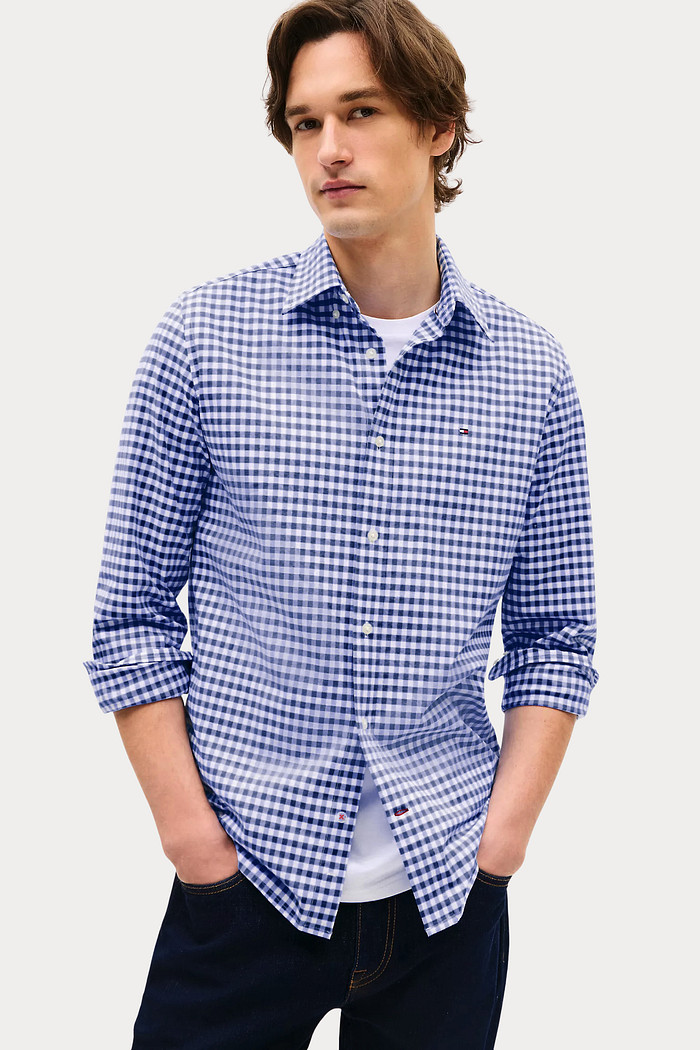 Camisa Tommy Hilfiger Regular Fit Xadrez Gingham Poplin Azul Escuro