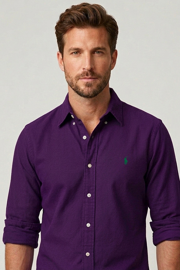 Camisa ML Ralph Lauren Custom Fit Green Icon Oxford Roxo