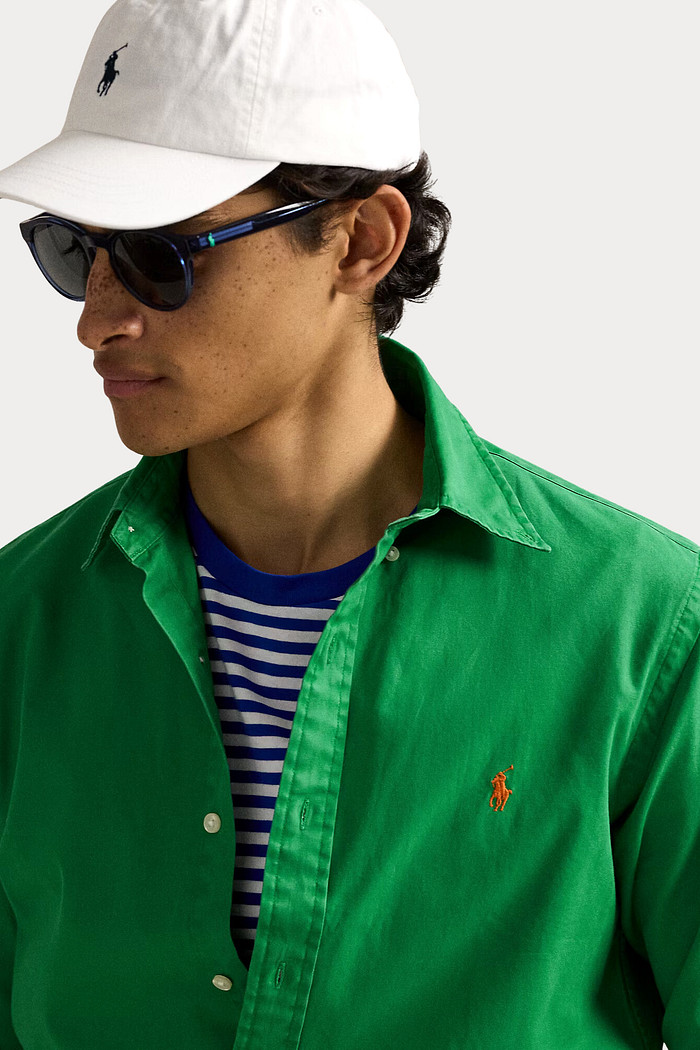 Camisa Ralph Lauren Custom Fit Orange Icon Tricoline Verde