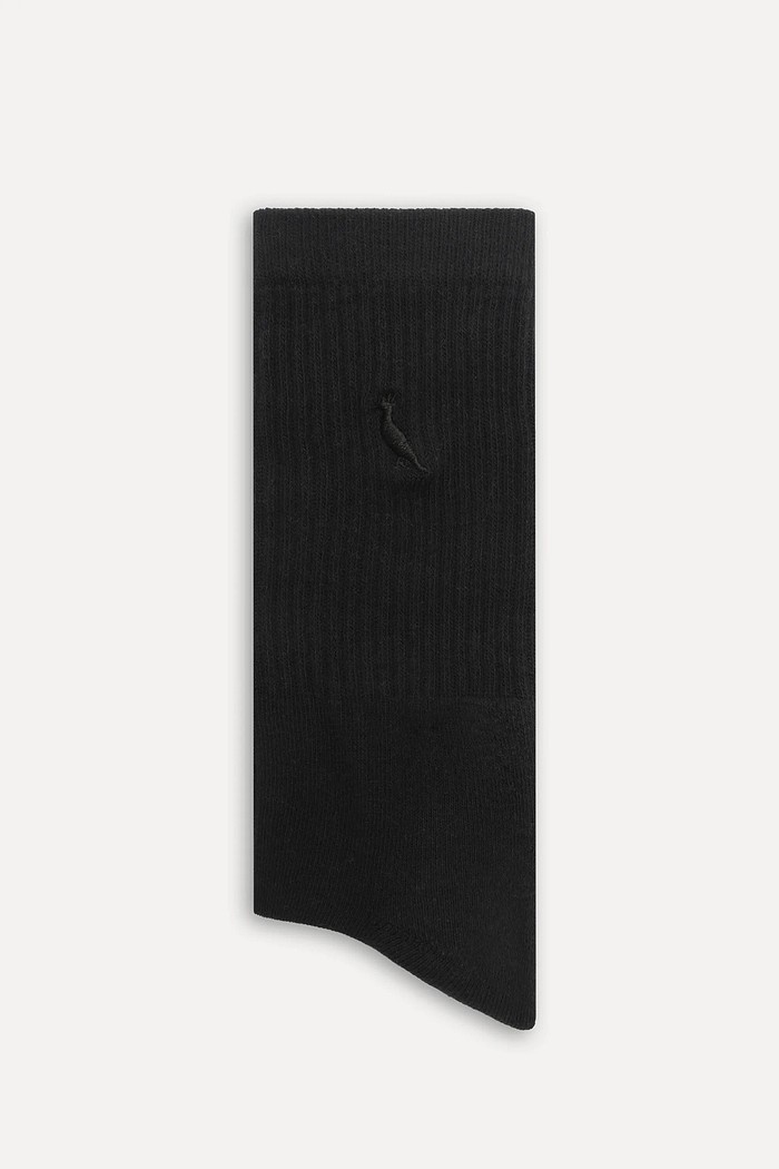 Meia Reserva Everyday Pica-Pau Bordado Cano Alto Preta