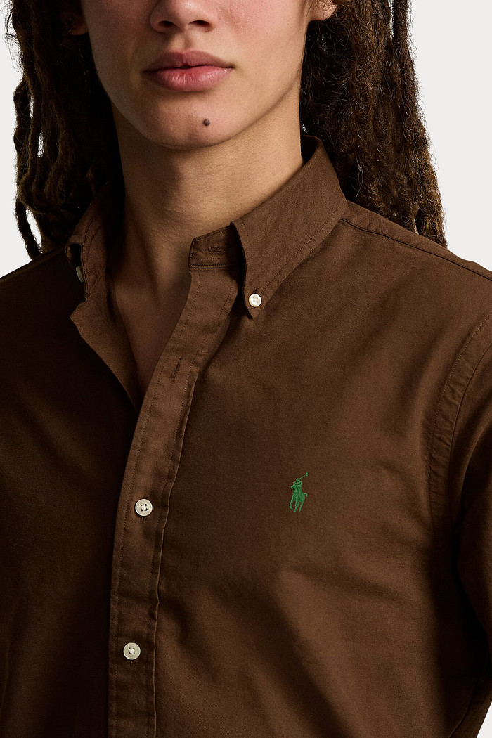 Camisa Ralph Lauren Custom Fit Green Icon Oxford Marrom