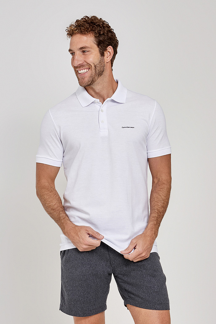 Camisa Polo Calvin Klein Jeans Masculina Slim Fit Branca