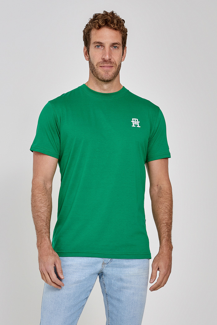 Camiseta Tommy Embroidery TH Logo Verde Frente