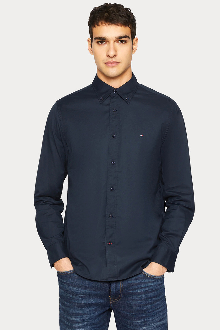 Camisa Tommy Hilfiger Regular Fit Cotton Sarja Azul Marinho