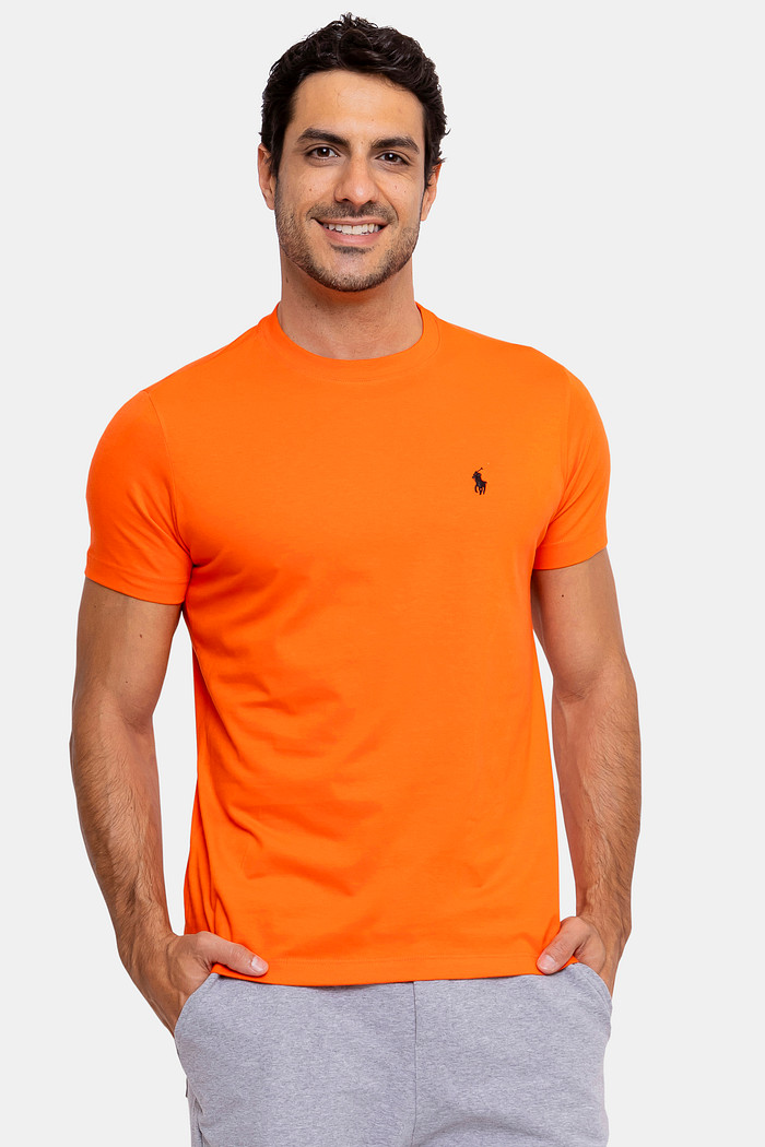 Camiseta Ralph Lauren Masculina Básica Icon Black Custom Slim Fit Laranja