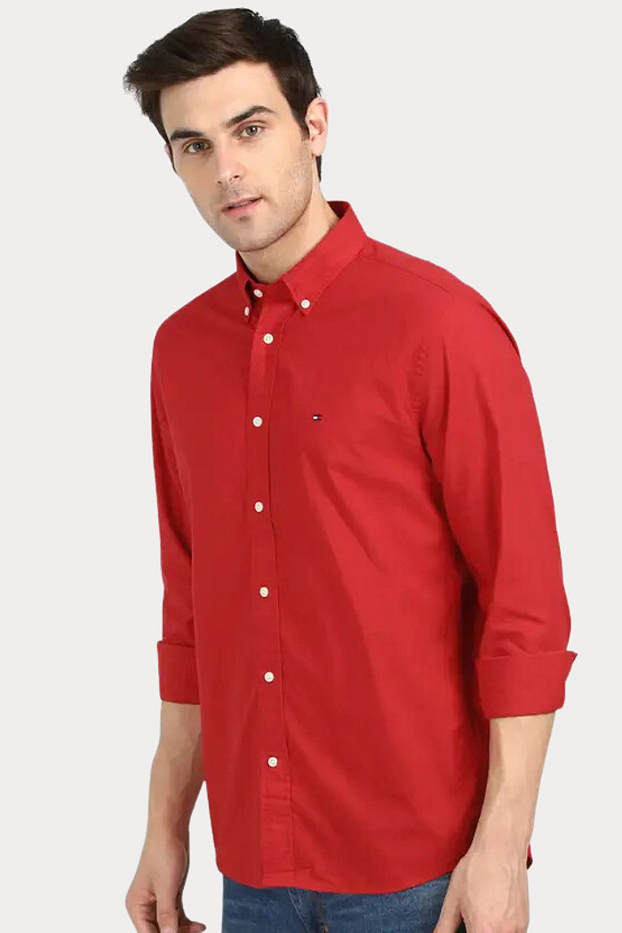 Camisa Tommy Hilfiger Regular Fit Tricoline Vermelha