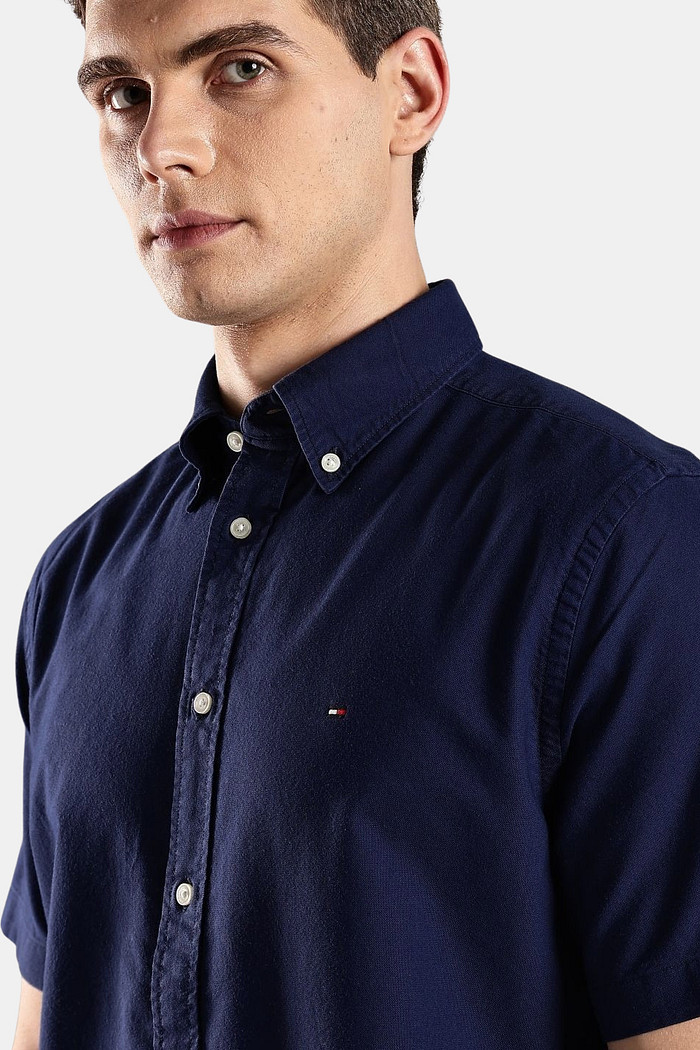 Camisa Tommy Hilfiger Manga Curta Regular Fit Oxford Azul Marinho