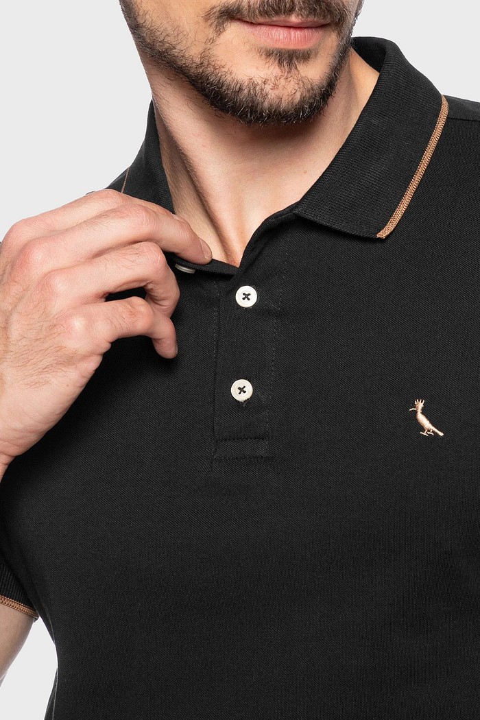 Camisa Polo Reserva Slim Enxuto Friso Único Preta