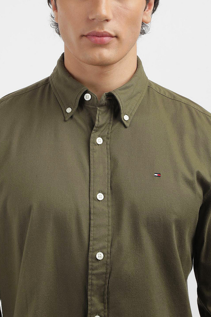 Camisa Tommy Hilfiger Regular Fit Cotton Oxford Verde Militar