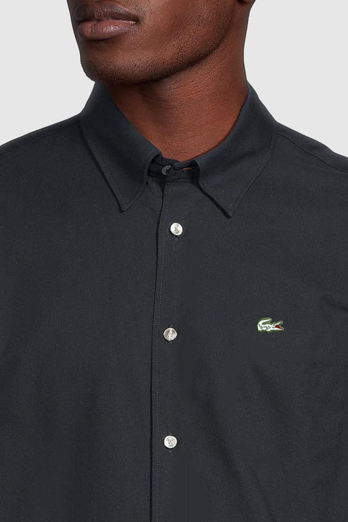 Camisa Lacoste Regular Fit White Patch Cotton Oxford Preta