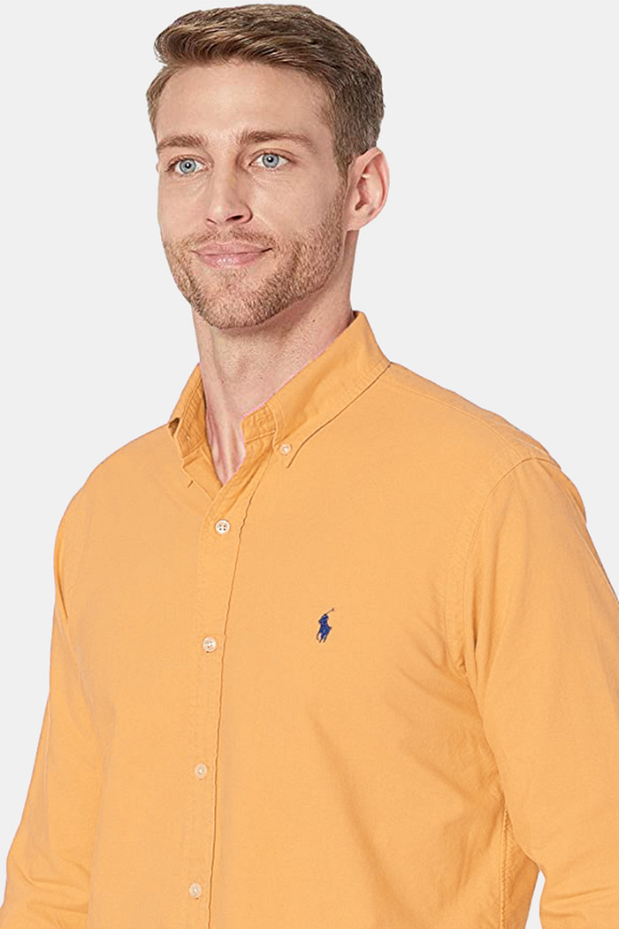 Camisa Ralph Lauren Custom Fit Sarja Navy Icon Laranja