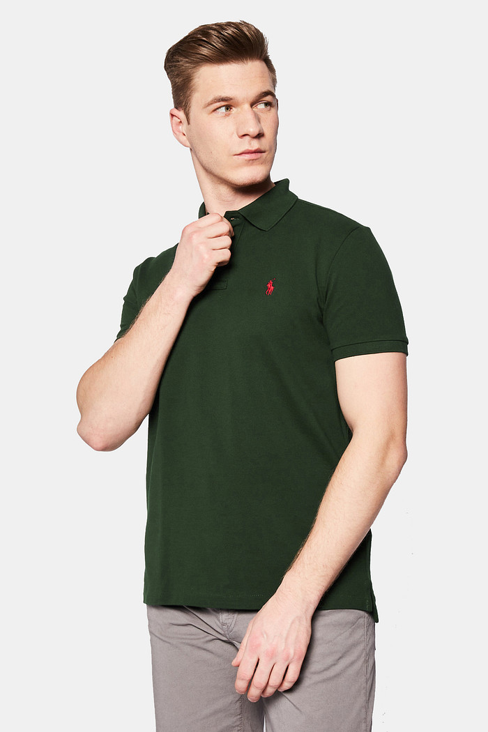 Camisa Polo Ralph Lauren Custom Fit Masculina Red Icon Verde Musgo