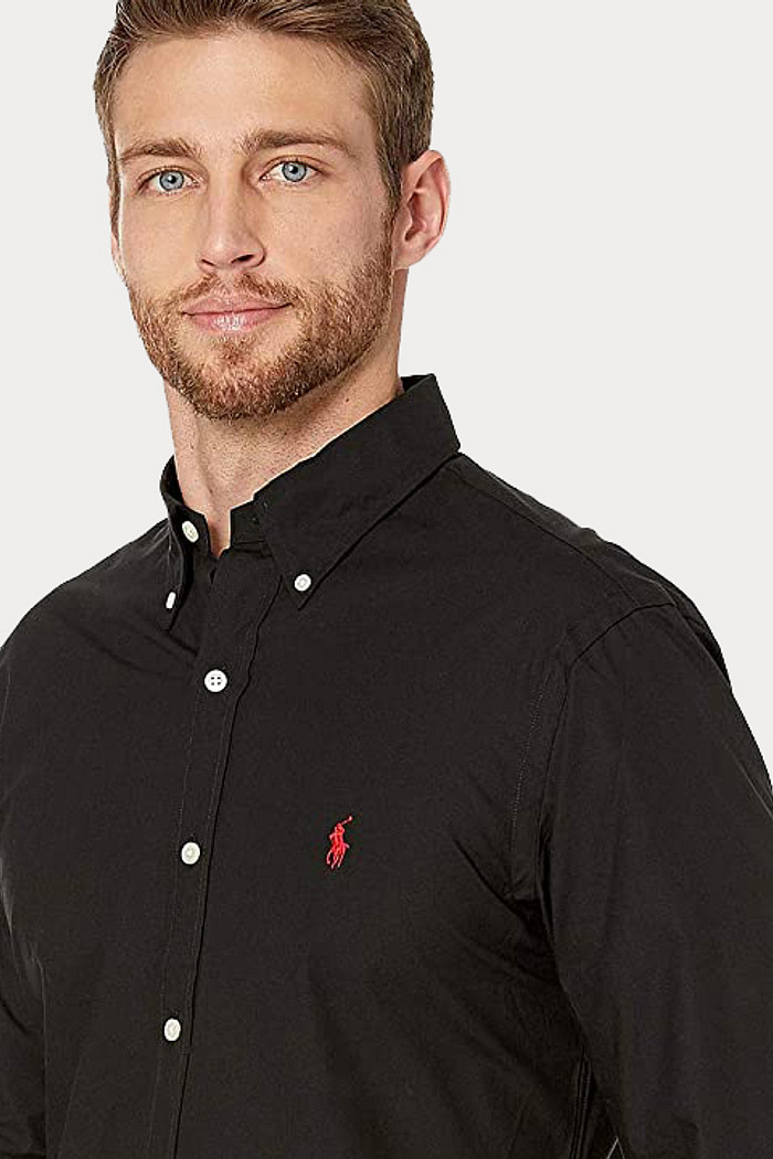 Camisa Ralph Lauren Custom Fit Red Icon Tricoline Preta