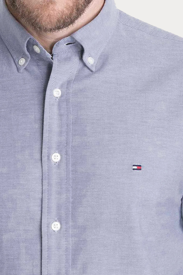 Camisa Tommy Hilfiger Regular Fit Cotton Oxford Azul Aço